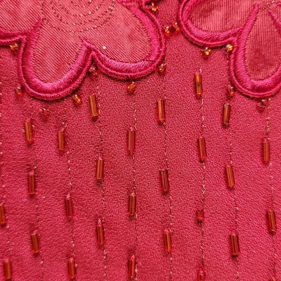 Emily Blazer Size 10 Beaded Embroidered Satin Button Loops Lined Christmas Red - Picture 7 of 14